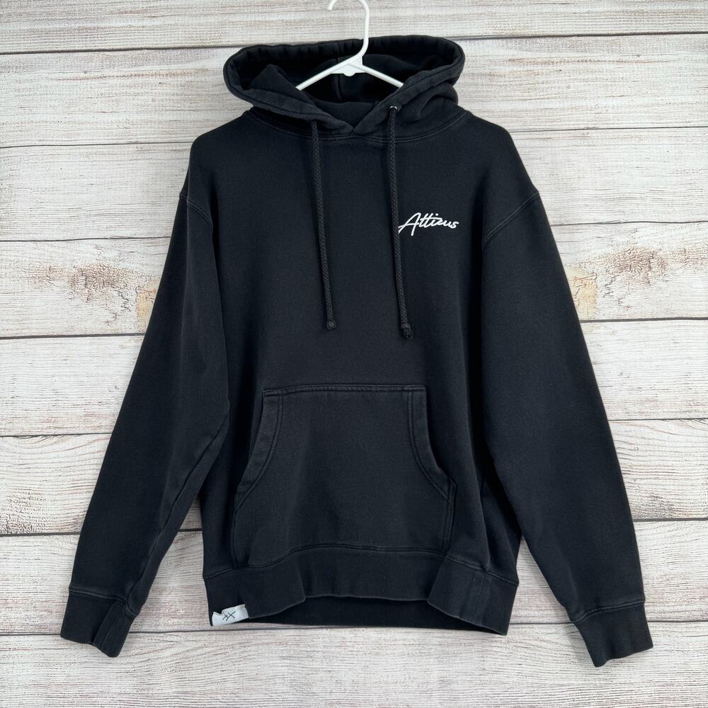 Vintage Y2K Atticus Rose Logo Hoodie Sweatshirt Mens Small Black Skate